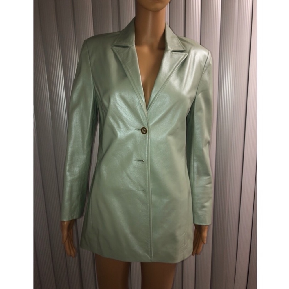 St. John Sport Mint Green Metallic Leather Blazer